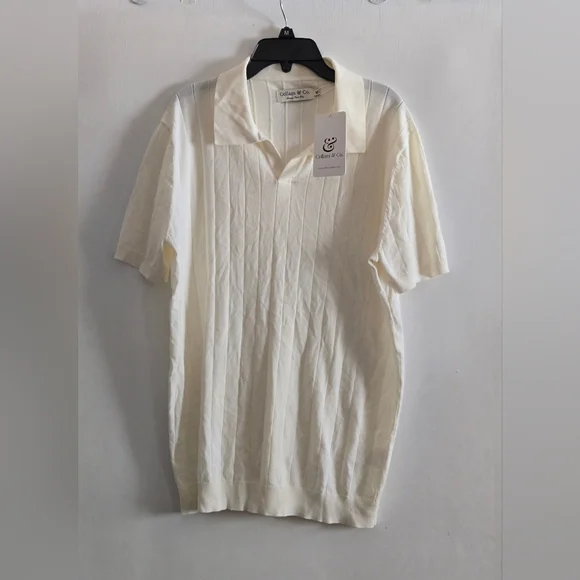 Nwt Collars & Co Mens Luxury Knit Polo Shirt Sweater Medium Beige - Picture 3 of 7